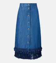 [Valentino] Valentino Fringed denim midi skirt AU 14 blue