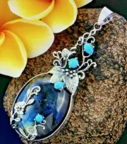Bali Legacy Malagasy Labradorite Arizona Sleeping Beauty Turquoise Pendant 95.80