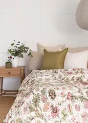 Kantha Quilt Indian Quilt Block Print Quilt Bedspread Bohemian Boho Cotton Throw Quilt Handmade Blanket Doona King Size 039