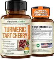 Turmeric Curcumin & Tart Cherry Extract, Celery Seed, BioPerine Dietary Supplement. Antioxidant Properties, Uric Acid, Joint Comfort & Relief, Muscle Recovery, Healthy Sleep Cycles 60 Capsules
