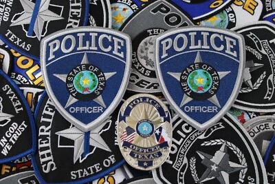 Set of 2-Flag SILVER Texas Badges & Godley Style Patches. LEOs Only