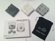 9 pc Gray White Whisky Stones Chilling Cooling Cold Wine Rocks Ice Cubes Pouch