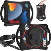 iPad Case Rugged Case with Handle Stand Shoulder Strap for iPad 10.2 Inch 2019/2020/2021-Black