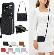 [ELEPIK] for Samsung Flip 4 Case, Adjustable Crossbody Wallet, [8 Accordion Card Holder], [Long Strap + Short Strap] [RFID Blocking], Chic Woman Phone Cover for Samsung Galaxy Z Flip 4 5G, Black