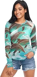[RPLIFE] Dolphins Teal Long Sleeve Mesh Tops for Women, Sheer Sleeve Tops for Women S-XXL
