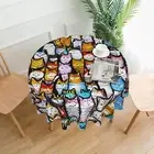 Many Cartoon Cats round Tablecloth - 60 Inch Polyester Table Cloth Decorative Fa