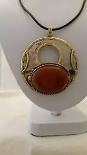 Handcrafted Red Onyx Stone Mixed Metal Pendant 16 Inch Cord Necklace