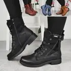 Ankle Boots Shoes Ladies Winter Lace Up Zip Army Warm Lined Comfy Womens Sizes