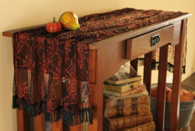 Halloween Decoration Lace Spider Web Table Runner Linens Orange & Black 60"x24"