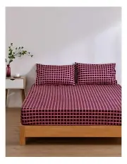 [Dreamaker] Micro Flannel Grid Combo Fitted Sheet Set in Cherry