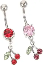 [SAFIGLE] 2pcs Cherry Belly Ring Navel Rings for Women Cherry Jewelry Belly Piercings Belly Rings Belly Button Jewelry Belly Button Rings Belly Ring Jewelry Body Jewelry Stainless Steel, 3.8X1CM,