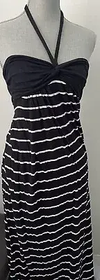NWT Splendid Current Rag Long Maxi Halter Tie Strapless Black White Dress Sz S