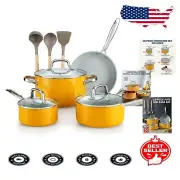 Efficient Induction-Compatible Nonstick Cookware Set with Glass Lids - 10 Pieces