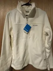 Columbia Women’s XL Full Zip Ivory Micro Fleece Jacket Long Sleeves Zip Pockets