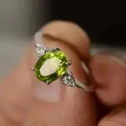 2.00Ct Lab-Created Green Peridot Engagement Ring White Gold Plated Three Stone