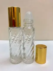 72 Bottles SWIRL 1/3 oz 10ml Glass Roll on W/Aluminum GOLD Cap & Roller