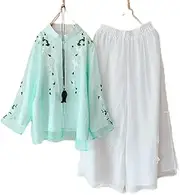 [MAIFURUN] Vintage Cotton Linen Floral Print Tang Suit Women Summer Loose Traditional Hanfu Top Elegant National Style