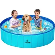 Foldable Dog Kiddie Pool - Portable Hard Plastic Doggie Swimming Pool Anti-Sl...
