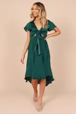 [PUP53] Amanda Hi Lo Tie Front Dress - Emerald XS Blue