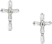 [JewelryWeb] 925 Sterling Silver Rhodium Plated CZ Simulated Diamond Medium Religious Faith Cross Screw Back Earrings 12x8mm Stud Earring for Women