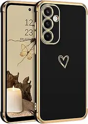 [GUAGUA] Case for Samsung Galaxy A35 5G, Galaxy A35 Cases Cute Heart Pattern Luxury Electroplate Edge Bumper for Women Girls with Camera Protection & 4 Corners Shockproof Protection Phone Cover Black