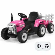 Costway Ride On Tractor 12V Electric Car Vehicle Remote Control Music Bluetooth w/TrailerSafe Gift Pink