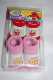 Baby Girls BOOTIES Socks TWO PAIR Sesame Street ELMO BIG BIRD Red Pink 0-6 MO