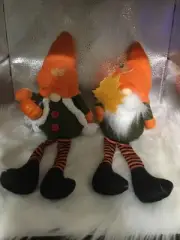NEW Halloween Fall 2 Gnomes Plush Figues Shelf Sitter Pumpkins Approx. 16” total