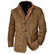 Men's Windbreaker Faux Suede Jacket Western Leather Jacket Daily Vacation Thermal Warm Fleece Collar No Fleece Lining Fall Winter Plain Fashion Streetwear Hoo