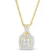 0.38 CT. T.W. Quad Natural Diamond Double Cushion Frame Pendant in 10K Yellow Gold