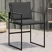 Set of 4 Garden Chairs with Cushions, Black Steel & Textilene, Outdoor Patio Dining Chair Set, Comfortable, UV Resistant, Stackable, Compact Storage