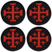 [Patchion] Set of Four - Jerusalem Cross - Black and red - Black VeIcro/Hook and Loop Backing - Embroidered Patch/Badge/Emblem