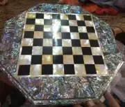 18" Modern Marble Classic Board Game Chess Table Mop & Abalone Shell Inlay Decor
