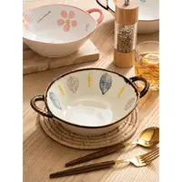 在飛比找ETMall東森購物網優惠-千葉日式雙耳碗手繪釉下彩陶瓷餐具家用陶瓷面碗不規則湯碗兩個裝