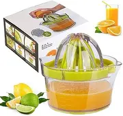 4 in 1 Multi-Function Manual Juicer - Citrus Lemon Orange Hand Squeezer/Egg Separator with 2 Anti-Slip Reamers, 13OZ Strainer, Grater and Measuring Cup