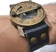 [FOXCUP] Maritime Steampunk Sundial Brass Compass Wrist Watch Antique Navigation Leather Bracelet, Black