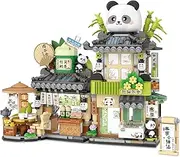 Street View Tea Shop Mini Building Blocks, MOC Creative Building Toys Cute Panda Animals Building Set for 6-12, Simulation Architecture Construction Toy, Gift Idea for Kids Adults (Tea Shop)