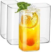 Drinking Glasses 13 oz,Thin Square Set of 4,Elegant Bar Glassware for Water,Juice,Drinks,and Mixed Drinks,Lead-Free Glass,Glass Drink Tumblers
