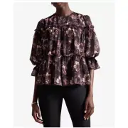 Ted Baker London Ballou Tiered Chiffon Blouse Size 8