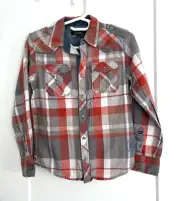 NWT BUFFALO BY DAVID BITTON Roll-up Sleeve Lined Plaid Cotton Shirt Boys M (12)