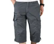 Men 3/4 Length Cargo Combat Pants Shorts Multi Pockers Work Shorts Summer Sport