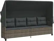 ``` Product Title 200:vidaXL Sun Lounger with Retractable Canopy and Cushions - Comfortable Grey Poly Rattan Chaise Lounge for Patio, Garden, and Deck ```