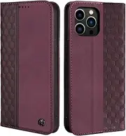 CXTCASE Case for iPhone 13 Pro Max, Shockproof PU Leather Flip Folio Cover with Card Slots, Magnetic Wallet Case for iPhone 13 Pro Max, Wine Red