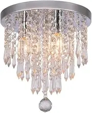 UOSR Modern Mini Crystal Chandelier LED D30*H30cm Semi Flush Mount 3 Colors Lighting Kitchen Light Fixtures Crystal Ceiling Lamp Modern Decor for Bedrooms Living Room Dinning Rooms Hallway Kids Room