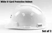 MSA 475358 White V-Gard Type I Protective Helmet w/ Fas-Trac Set of 2