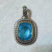 NEW DAVID YURMAN ALBION/NOBLESSE .925 18K GOLD BLUE TOPAZ CABLE ENHANCER PENDANT