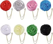 [ABJFJE] 8 Pieces Elegant Rose Flower Men's Lapel Pins Handmade Satin Flower Brooches with Hanging Tassel Chain for Men Suit Wedding Party Groom Jewelry Accessories