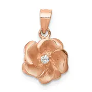 14K Rose Brushed Diamond Rose Pendant