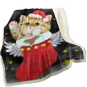 Cute Ginger Kitty in Red Angle Christmas Sock Throw Blanket