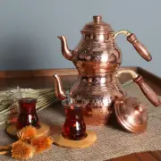 Turkish hammered copper teapot, Pure copper teapot with wooden handle